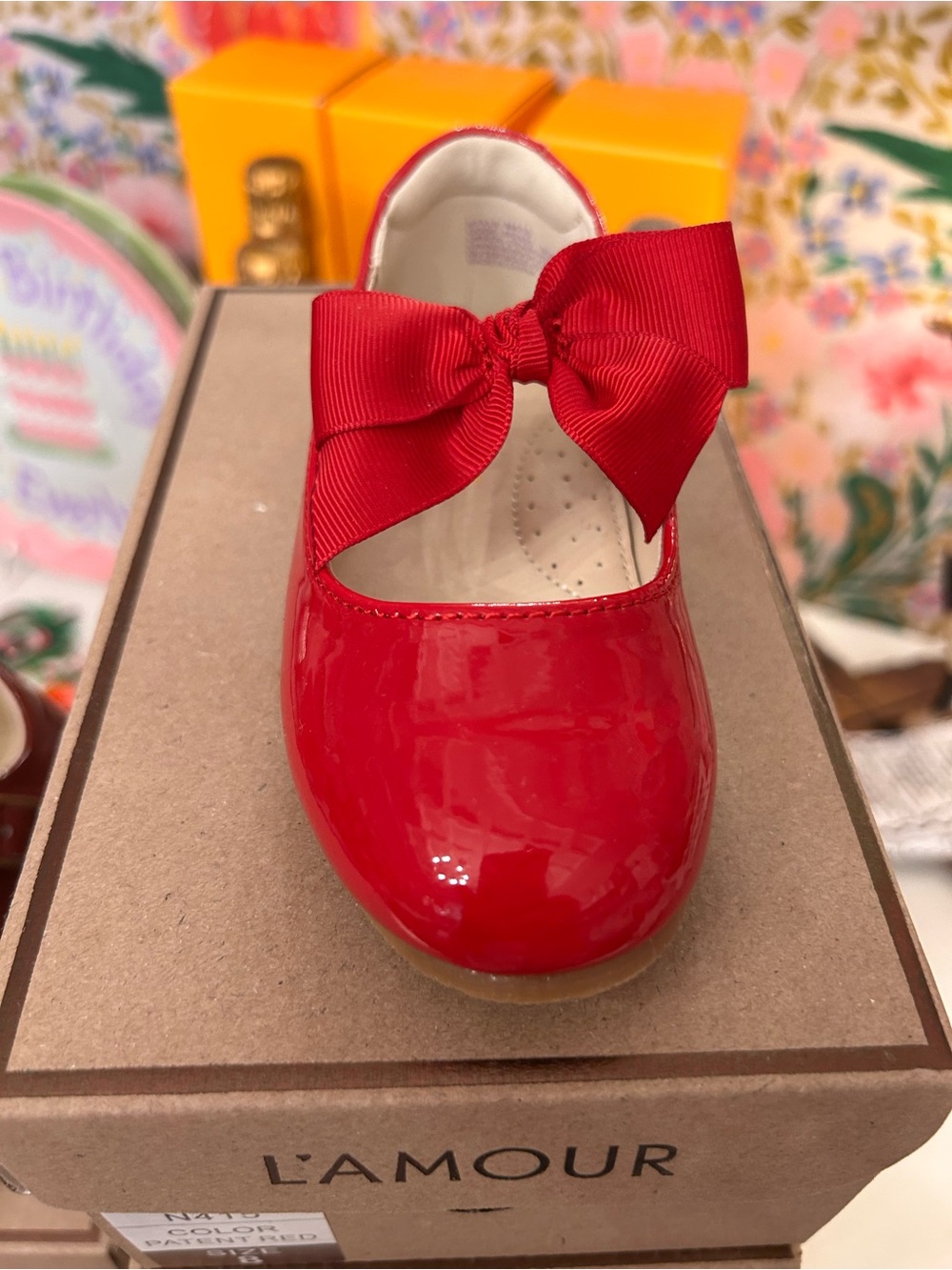 L'Amour Red Patent Bow Mary Jane Toddler Shoe